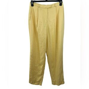 Lauren Ralph Lauren 100% Linen Yellow Trousers Pants Size 12P Pleated and Lined